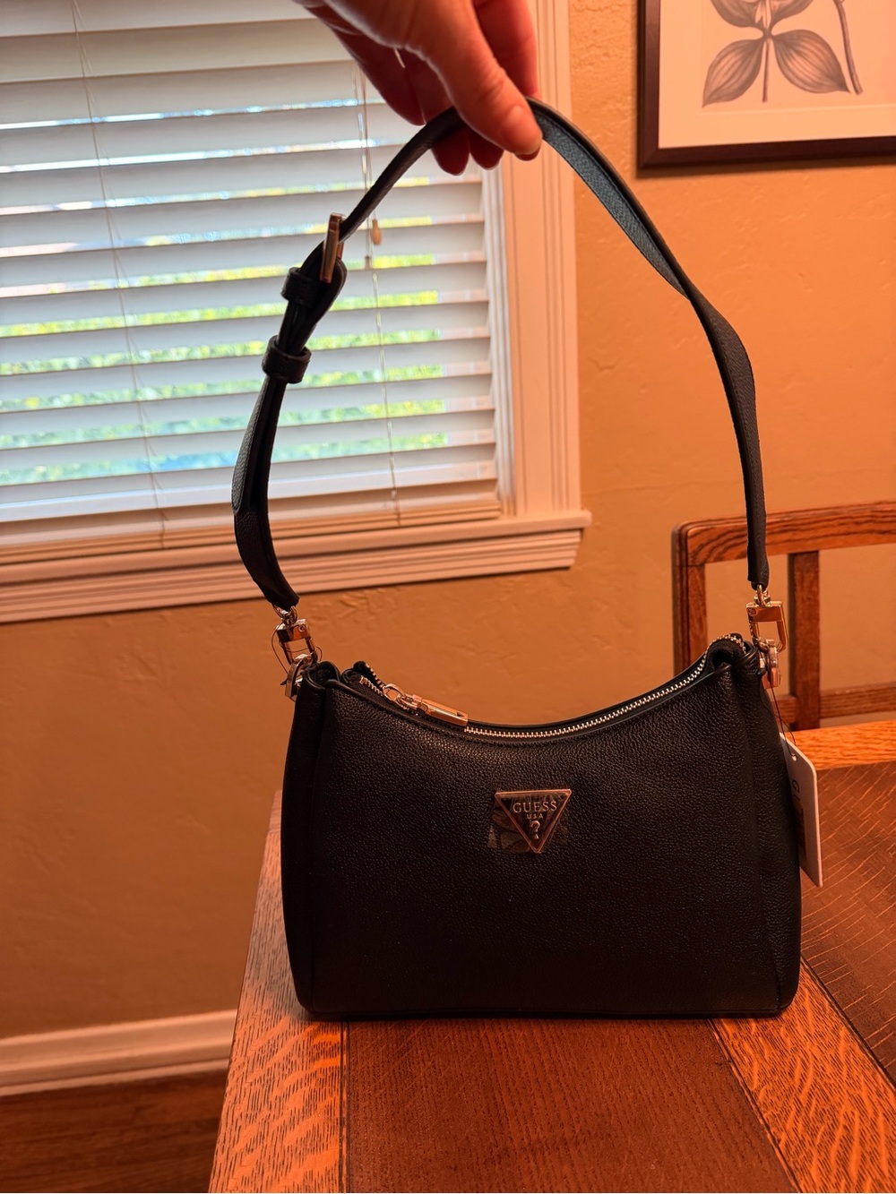 NWT GUESS Black Pebbled Leather Shoulder Bag